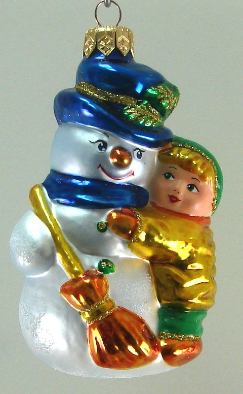 Елочное украшение Снеговик с мальчиком в упаковке  13см